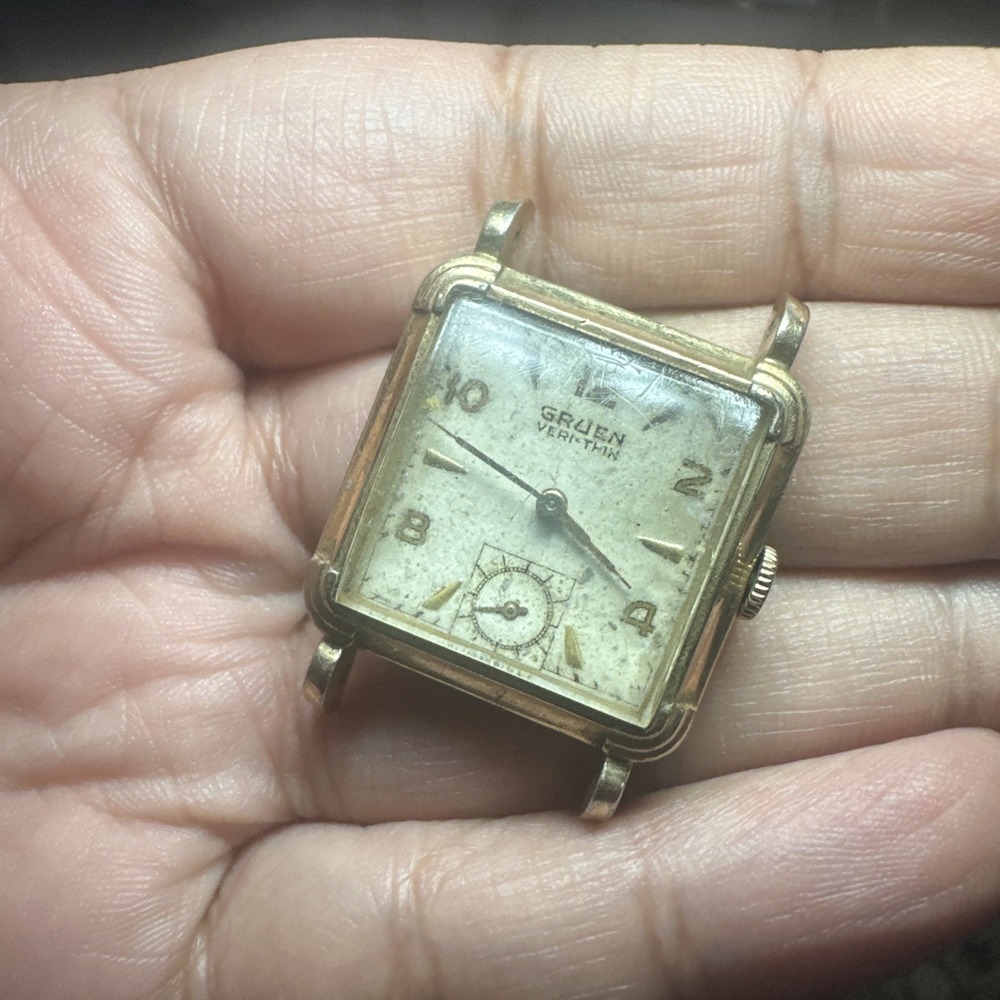 Vintage Gruen Very Thin Tank Mens Watch Gold Tone Art Deco Manual 26mm - Repair